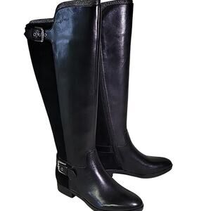 Marc Fisher Damsel Black Leather Riding Tall Boots Womens Size 5 New In Box